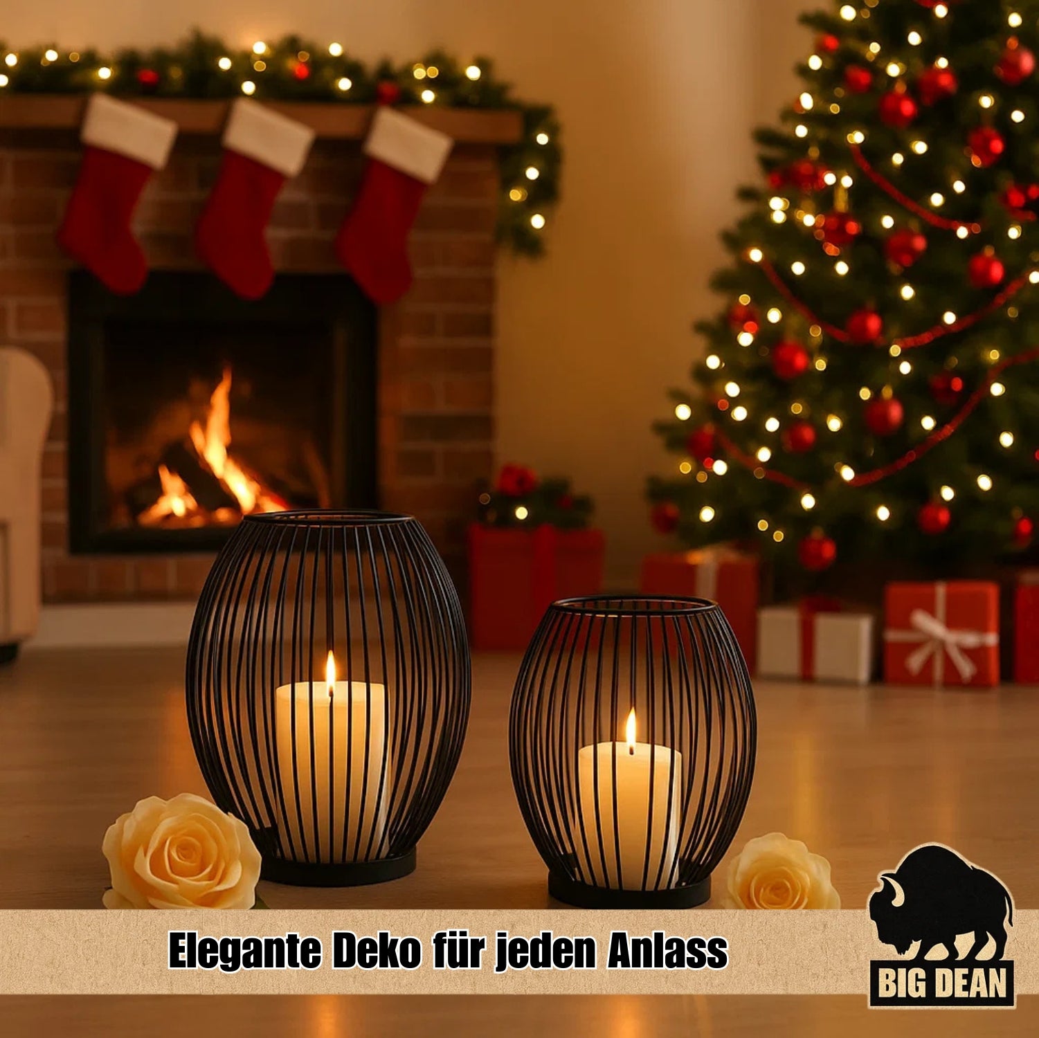 Deko Kerzenständer 2er Set oval - Kerzenhalter Metall Schwarz 4