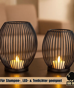 Deko Kerzenständer 2er Set oval - Kerzenhalter Metall Schwarz 6