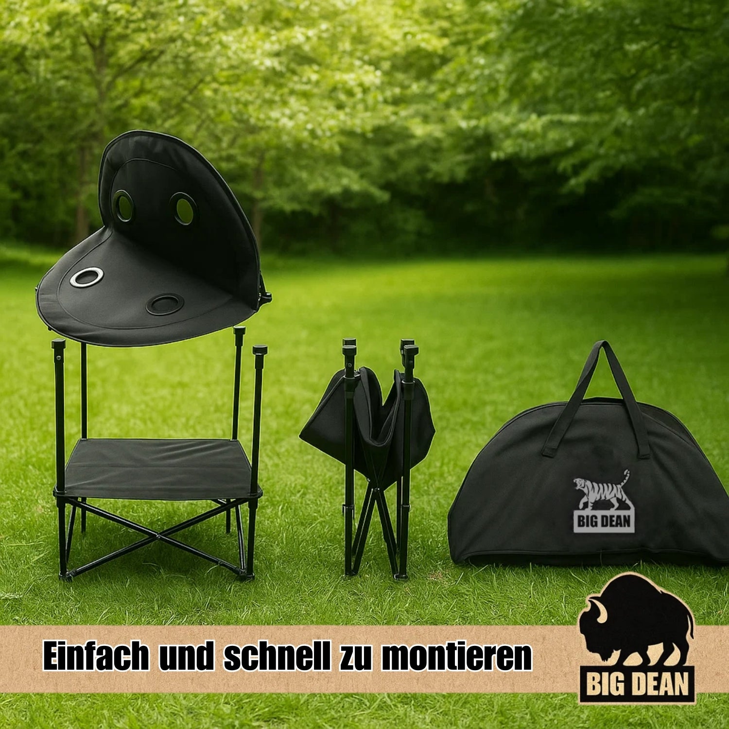 BigDean Campingtisch faltbar 4 Getränkehalter 2fache Ablage Camping Tisch Campingtisch klein inkl. T 2