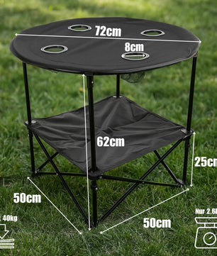 BigDean Campingtisch faltbar 4 Getränkehalter 2fache Ablage Camping Tisch Campingtisch klein inkl. T 3