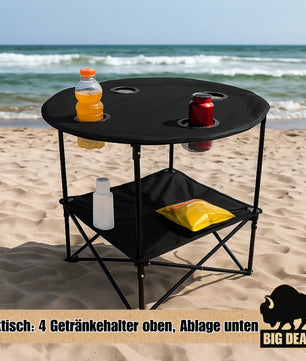 BigDean Campingtisch faltbar 4 Getränkehalter 2fache Ablage Camping Tisch Campingtisch klein inkl. T 4