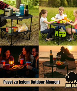 BigDean Campingtisch faltbar 4 Getränkehalter 2fache Ablage Camping Tisch Campingtisch klein inkl. T 5