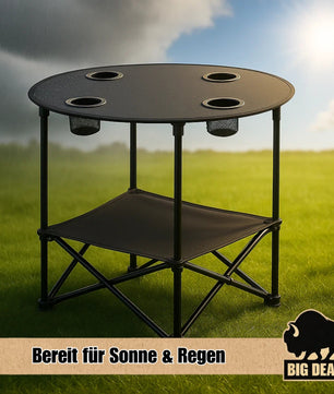 BigDean Campingtisch faltbar 4 Getränkehalter 2fache Ablage Camping Tisch Campingtisch klein inkl. T 6
