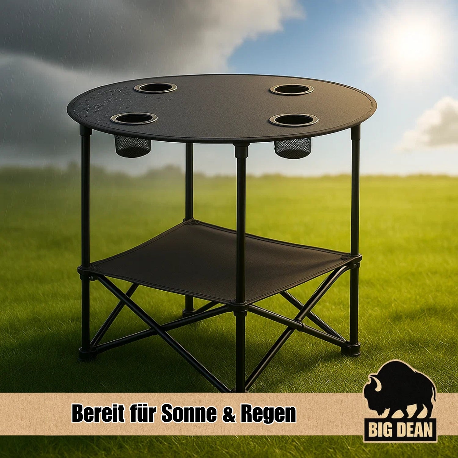 BigDean Campingtisch faltbar 4 Getränkehalter 2fache Ablage Camping Tisch Campingtisch klein inkl. T 6