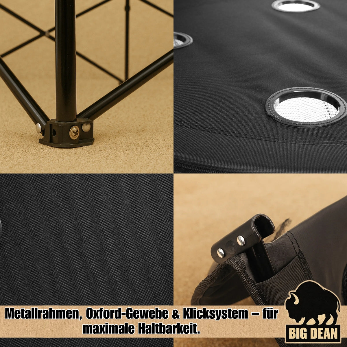 BigDean Campingtisch faltbar 4 Getränkehalter 2fache Ablage Camping Tisch Campingtisch klein inkl. Tragetasche image 3