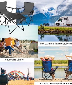 Campingtisch mit Stühlen dunkelgrau - Camping Tisch Stuhl Set Camping Stühle Campingstühle 2