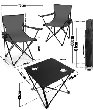 Campingtisch mit Stühlen dunkelgrau - Camping Tisch Stuhl Set Camping Stühle Campingstühle 3