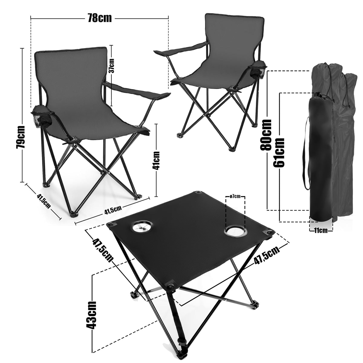BigDean Campingtisch mit Stühlen dunkelgrau - Camping Tisch Stuhl Set Camping Stühle Campingstühle Campingstühle faltbar Campingmöbel Set image 2