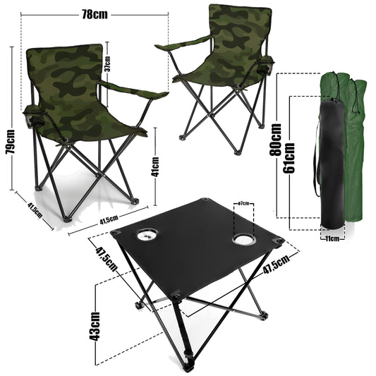 BigDean Campingtisch mit Stühlen camouflage - Camping Tisch Stuhl Set Camping Stühle Campingstühle Campingstühle faltbar Campingmöbel Set image 2