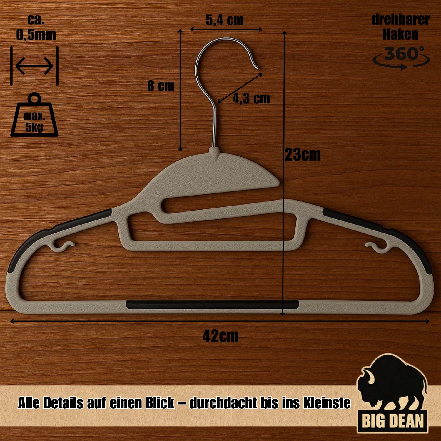 BigDean 20 Stück Kleiderbügel antirutsch platzsparend grau - robuste Bügel Hangers Clothes Hangers 3