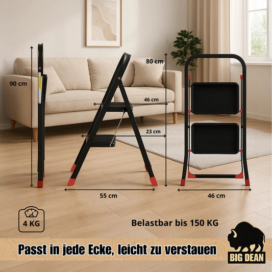BigDean Trittleiter 2 Stufen klappbar TÜV geprüfte Sicherheit Leiter bis 150 kg belastbar Tritt klappbar Haushaltsleiter 2 Stufen image 2