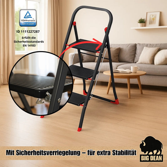 BigDean Trittleiter 3 Stufen klappbar TÜV geprüfte Sicherheit Leiter bis 150 kg belastbar Tritt klappbar Leiter 3 Stufen image 1