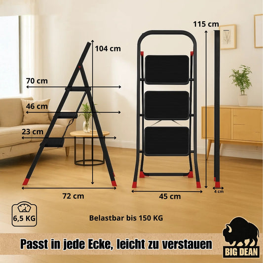 BigDean Trittleiter 3 Stufen klappbar TÜV geprüfte Sicherheit Leiter bis 150 kg belastbar Tritt klappbar Leiter 3 Stufen image 2