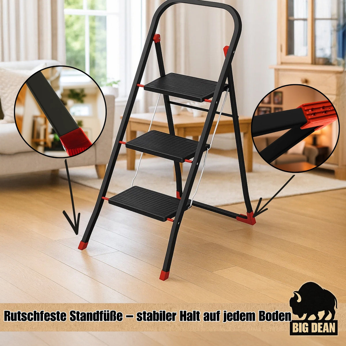 BigDean Trittleiter 3 Stufen klappbar TÜV geprüfte Sicherheit Leiter bis 150 kg belastbar Tritt klappbar Leiter 3 Stufen image 3