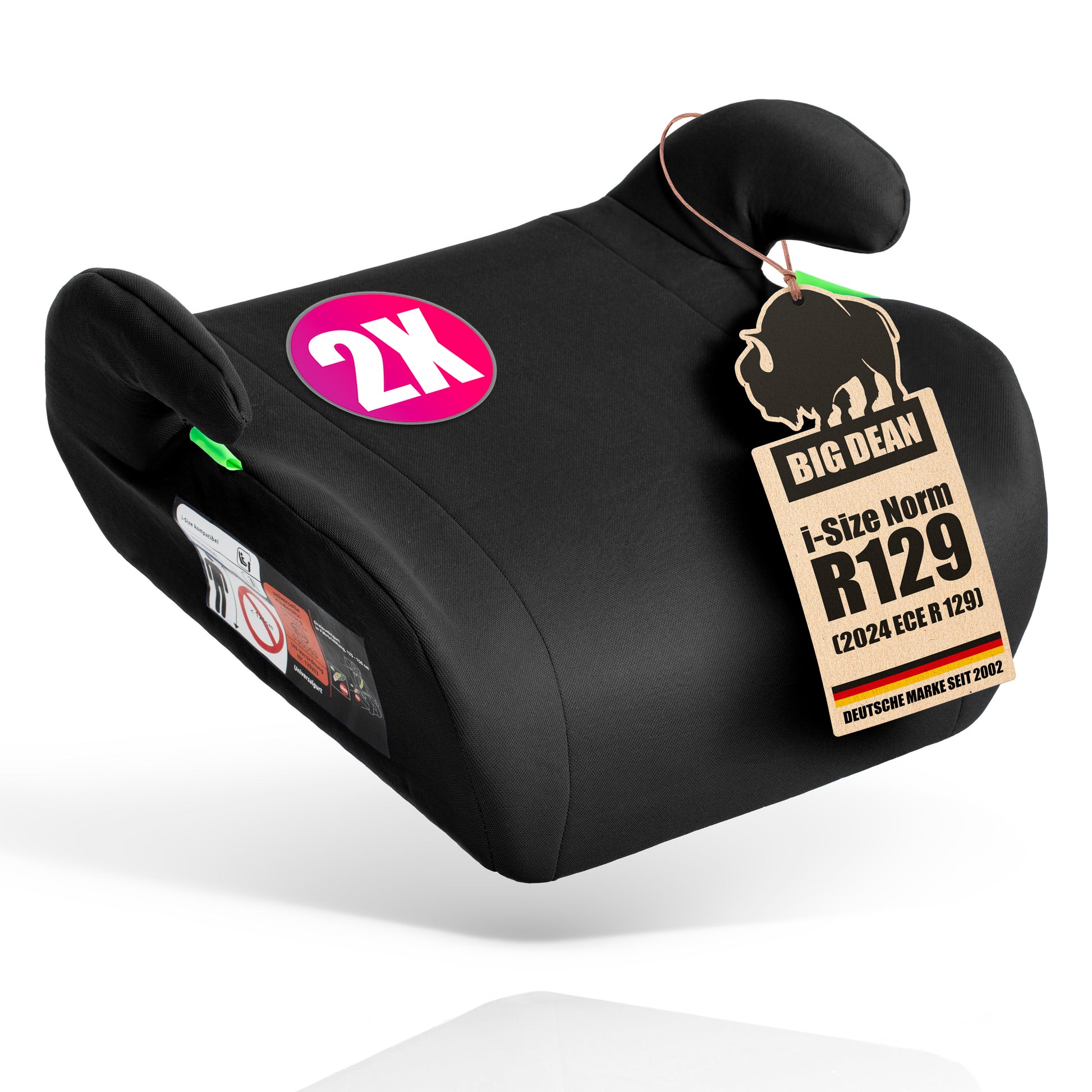 2 Stück Kindersitzerhöhung nach neuster i-Size Norm R129 Schwarz Sitzerhöhung (125-150cm) Kinder Auto BigDean