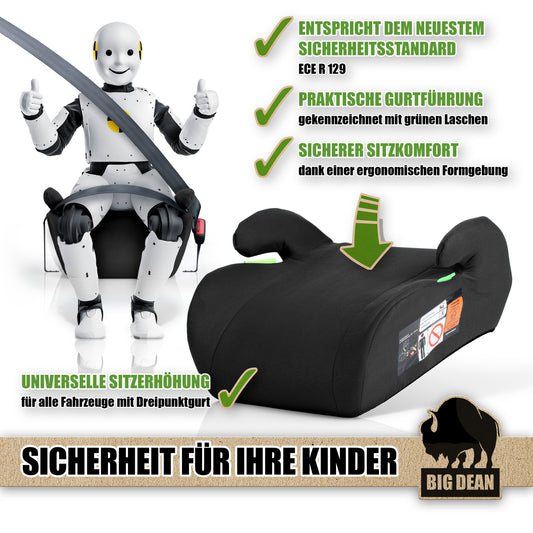 2 Stück Kindersitzerhöhung nach neuster i-Size Norm R129 Schwarz Sitzerhöhung (125-150cm) Kinder Auto BigDean image 1