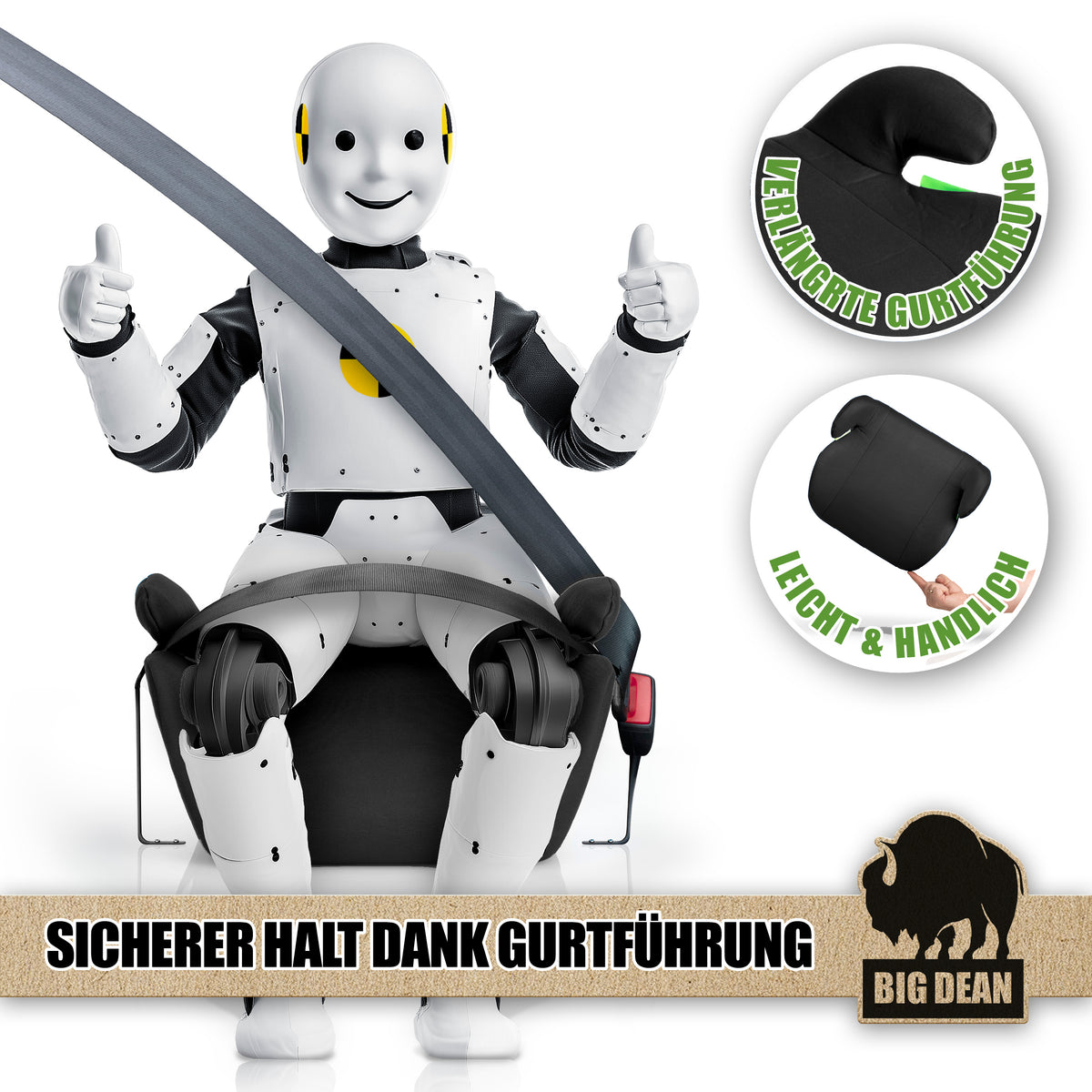 2 Stück Kindersitzerhöhung nach neuster i-Size Norm R129 Schwarz Sitzerhöhung (125-150cm) Kinder Auto BigDean image 6