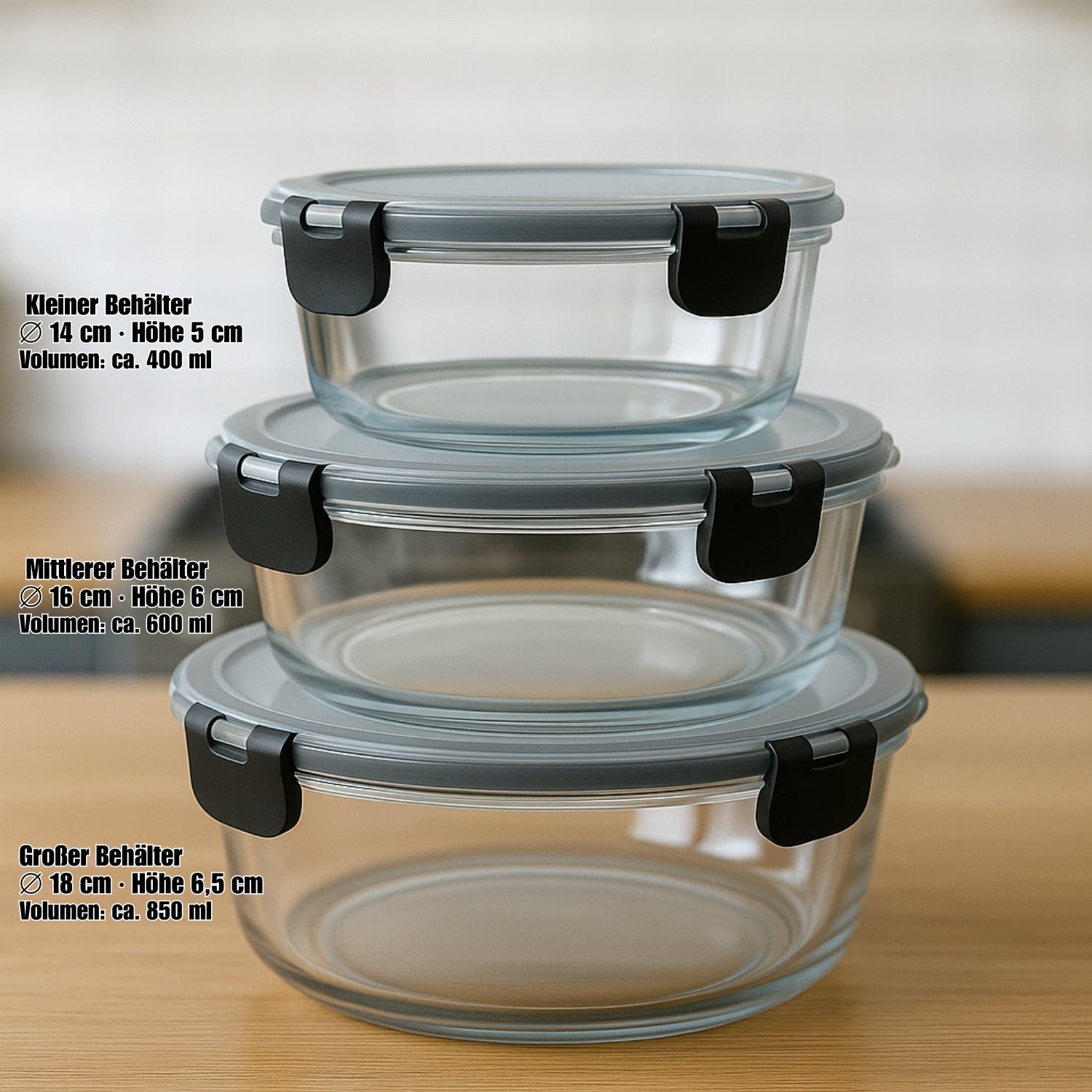Glasbehälter mit Deckel in 3 Größen - Mikrowellengeschirr Glas - Meal Prep Container aus Glas  3