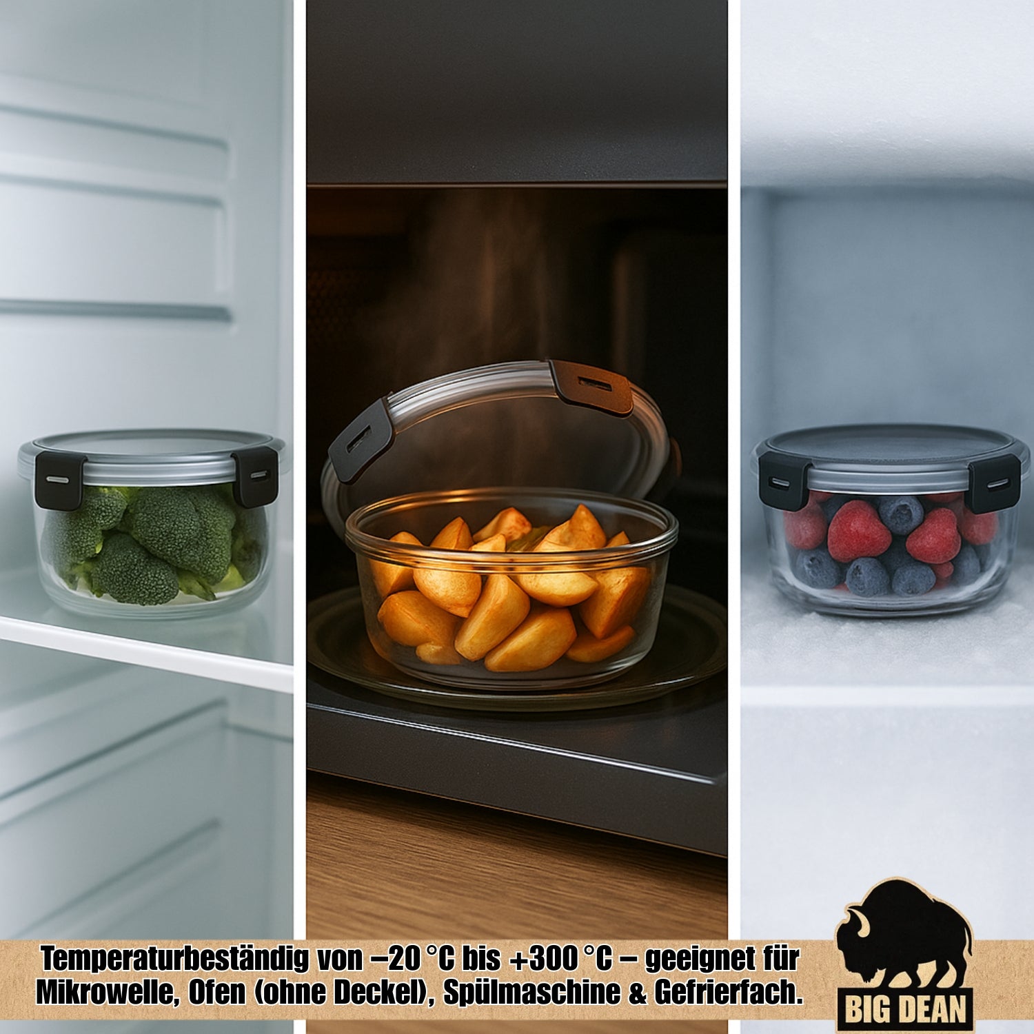 Glasbehälter mit Deckel in 3 Größen - Mikrowellengeschirr Glas - Meal Prep Container aus Glas  4