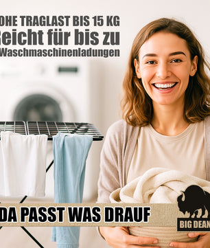 BigDean Wäscheständer Schwarz platzsparend X-Beine 20m extra hoch & dicke Leinen 6