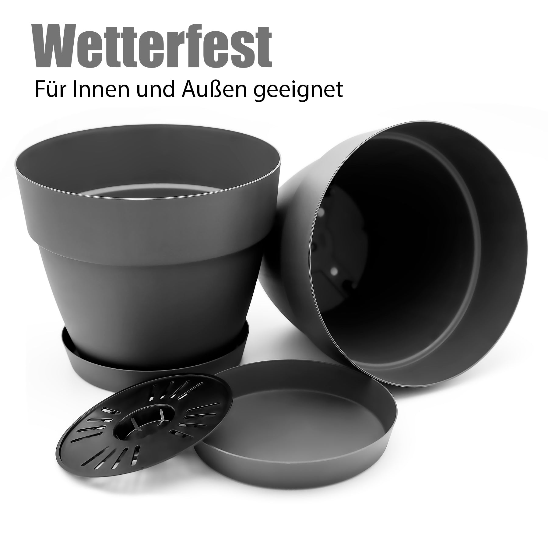 3 Stück Blumentopf mit Untersetzer rund ø47 cm in Anthrazit – Übertopf innen + außen 6