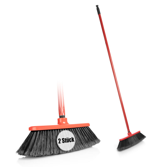 2 Stück Besen mit Stiel aus Kunststoff und extra feinen & effizienten Borsten