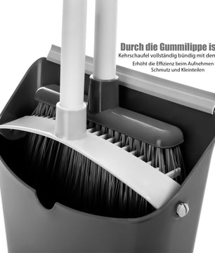 BigDean 2 Stück Kehrschaufel Set mit Besen in Grau – Kehrgarnitur für effektive Bodenreinigung 4