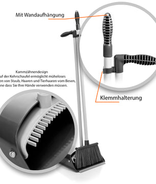 BigDean 2 Stück Kehrschaufel Set mit Besen in Grau – Kehrgarnitur für effektive Bodenreinigung 5