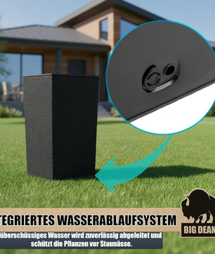 Blumentopf in Rattan-Optik Pflanzkübel mit Einsatz | 26,5 x 26,5 x 50 cm | anthrazit | wetterfest & UV-beständig | aus robustem Kunststoff | für Innen- und Außenbereich