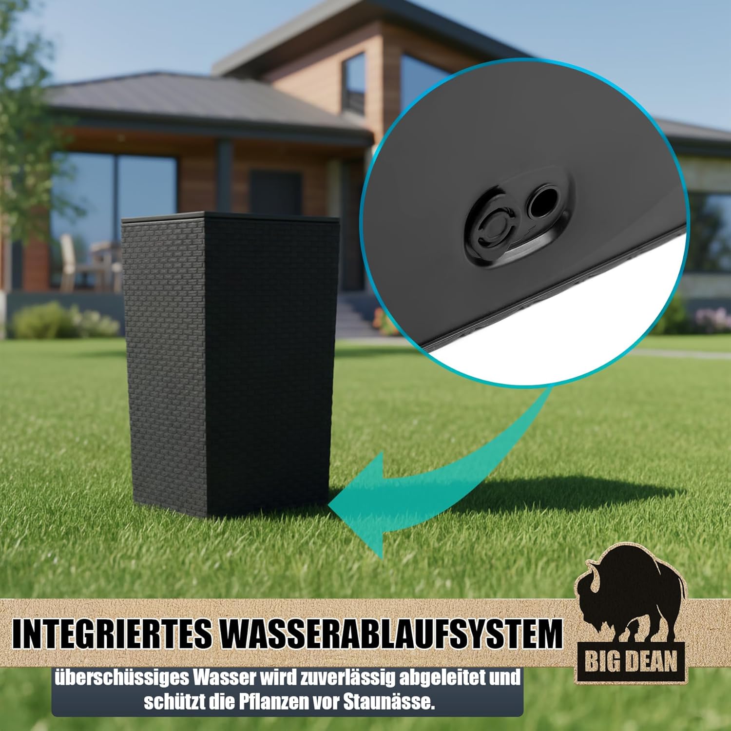 Blumentopf in Rattan-Optik Pflanzkübel mit Einsatz | 26,5 x 26,5 x 50 cm | anthrazit | wetterfest & UV-beständig | aus robustem Kunststoff | für Innen- und Außenbereich