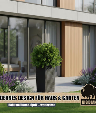 Blumentopf in Rattan-Optik Pflanzkübel mit Einsatz | 26,5 x 26,5 x 50 cm | anthrazit | wetterfest & UV-beständig | aus robustem Kunststoff | für Innen- und Außenbereich