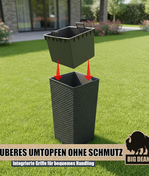 Blumentopf in Rattan-Optik Pflanzkübel mit Einsatz | 26,5 x 26,5 x 50 cm | anthrazit | wetterfest & UV-beständig | aus robustem Kunststoff | für Innen- und Außenbereich