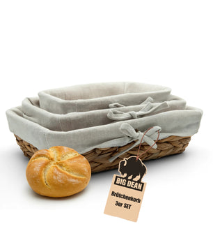 3er Set Brötchenkorb Brotkorb Brotkorb modern geflochten aus Seegras mit Leinentuch