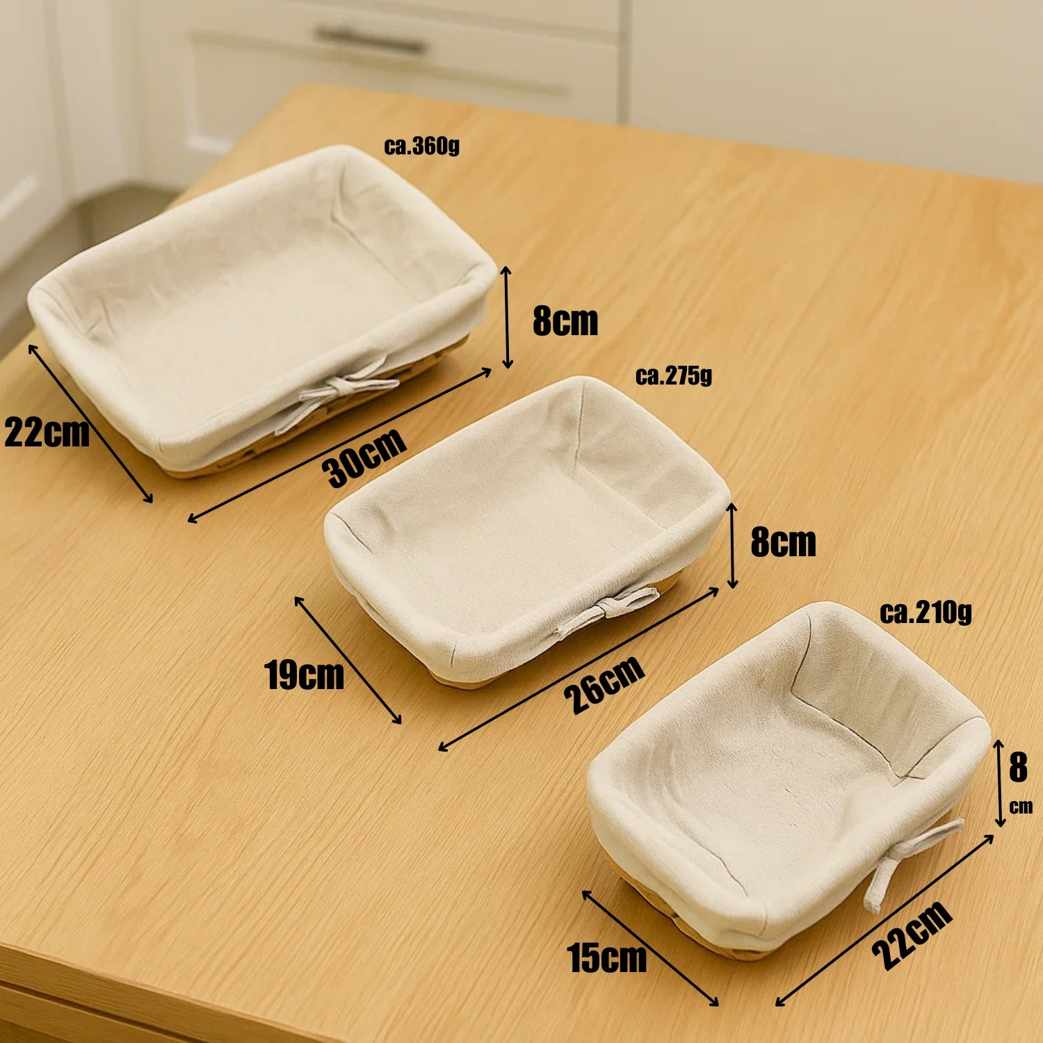 3er Set Brötchenkorb Brotkorb Brotkorb modern geflochten aus Seegras mit Leinentuch 3