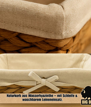 3er Set Brötchenkorb Brotkorb Brotkorb modern geflochten aus Seegras mit Leinentuch 6