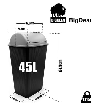 BigDean Mülleimer mit Schwingdeckel 45 L Anthrazit – Abfalleimer für die Küche & Büro – Müllbehälter 3