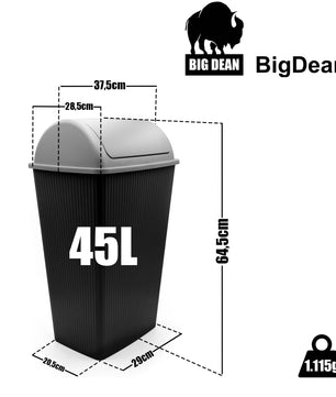 BigDean 2 Stück Mülleimer mit Schwingdeckel 45 L Anthrazit – Abfalleimer für die Küche & Büro 3