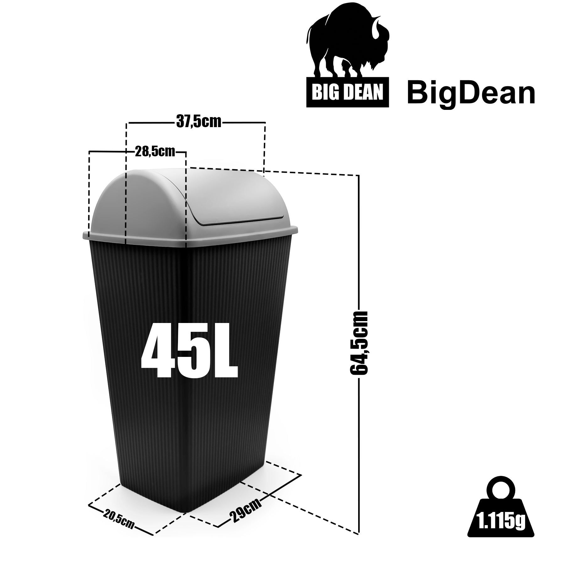 BigDean 2 Stück Mülleimer mit Schwingdeckel 45 L Anthrazit – Abfalleimer für die Küche & Büro 3