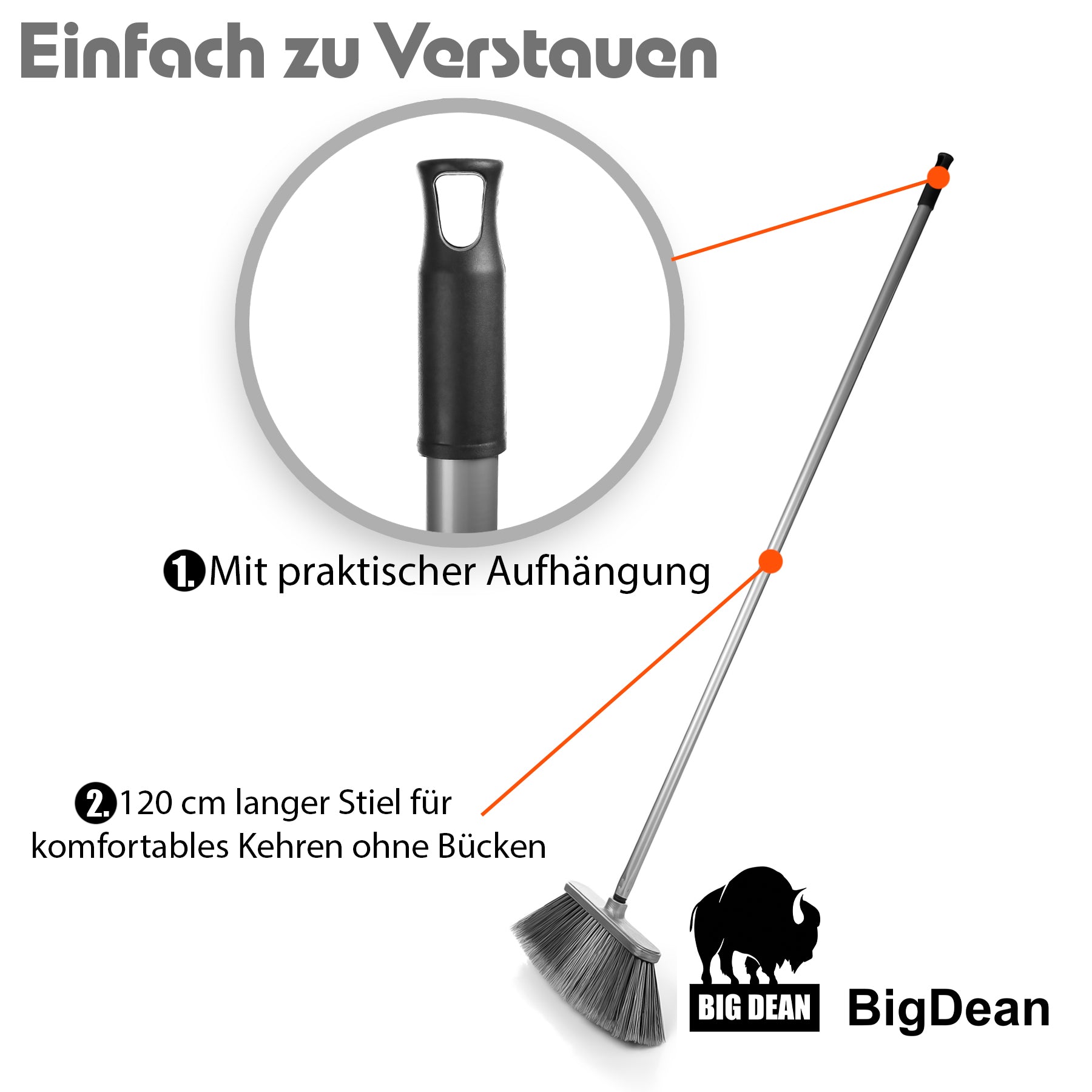BigDean 2 Stück Straßenbesen mit Teleskopstiel 120 cm PVC Borsten für effiziente Reinigung 5