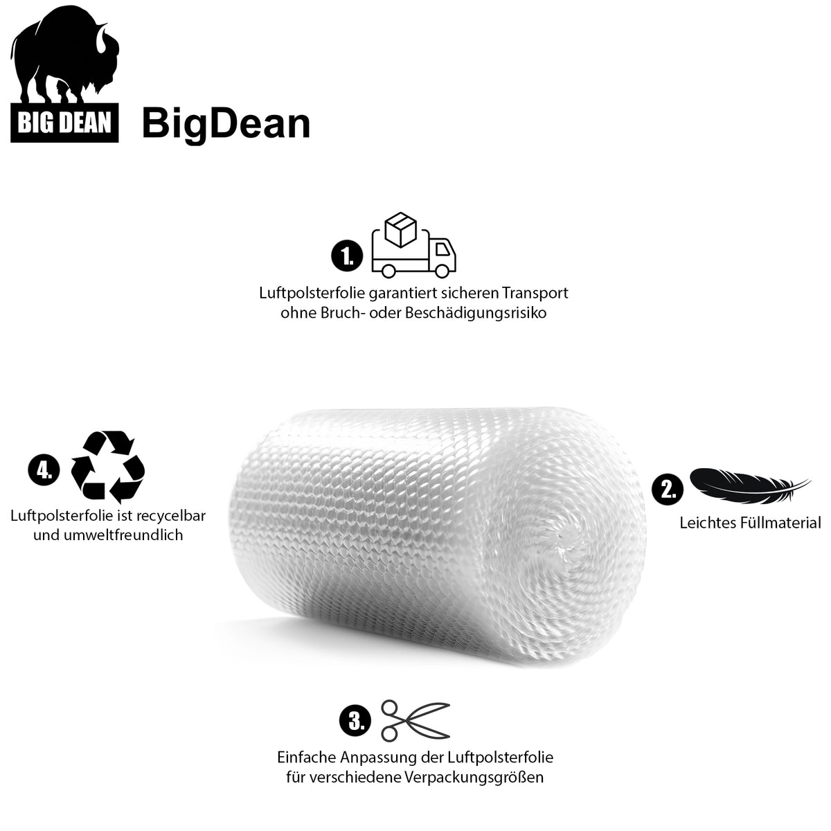 BigDean Premium Luftpolsterfolie Rolle 80 my 3-lagig 10m x 0,40m ideal als Verpackungsmaterial – extra starke & robuste Noppenfolie – Bubble Wrap Made in Germany image 2