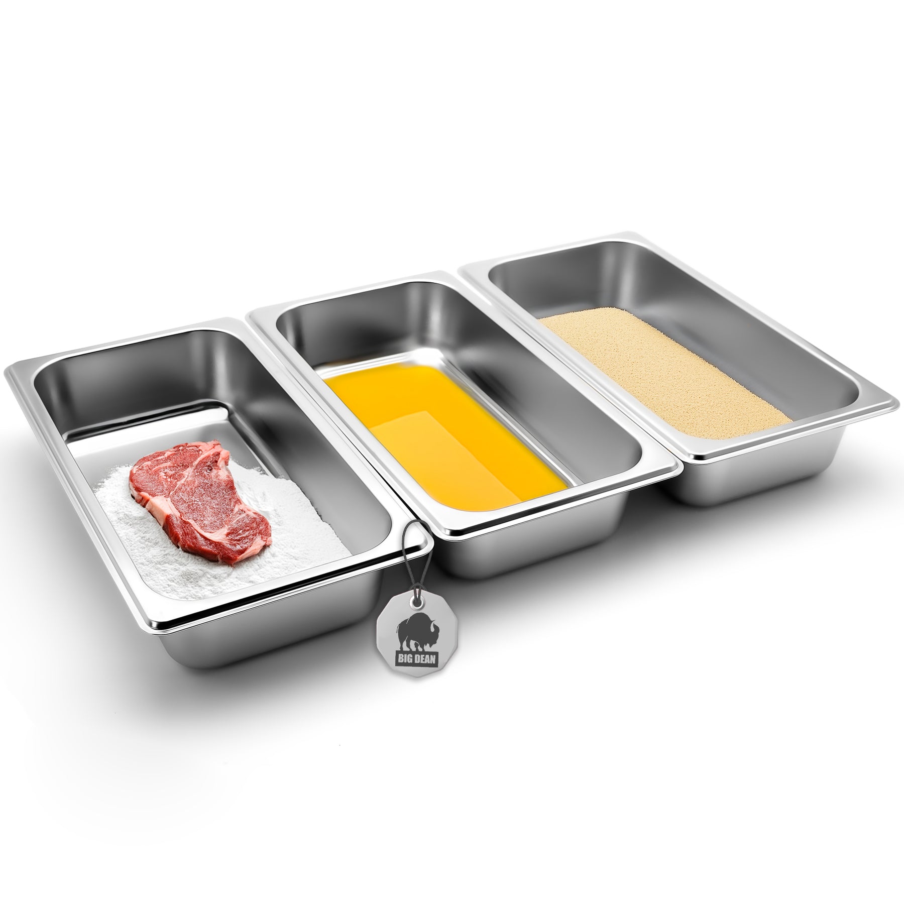 Panierschalen Set 3-teilig aus hochwertigem Edelstahl – Panierstraße für Küche & Gastro