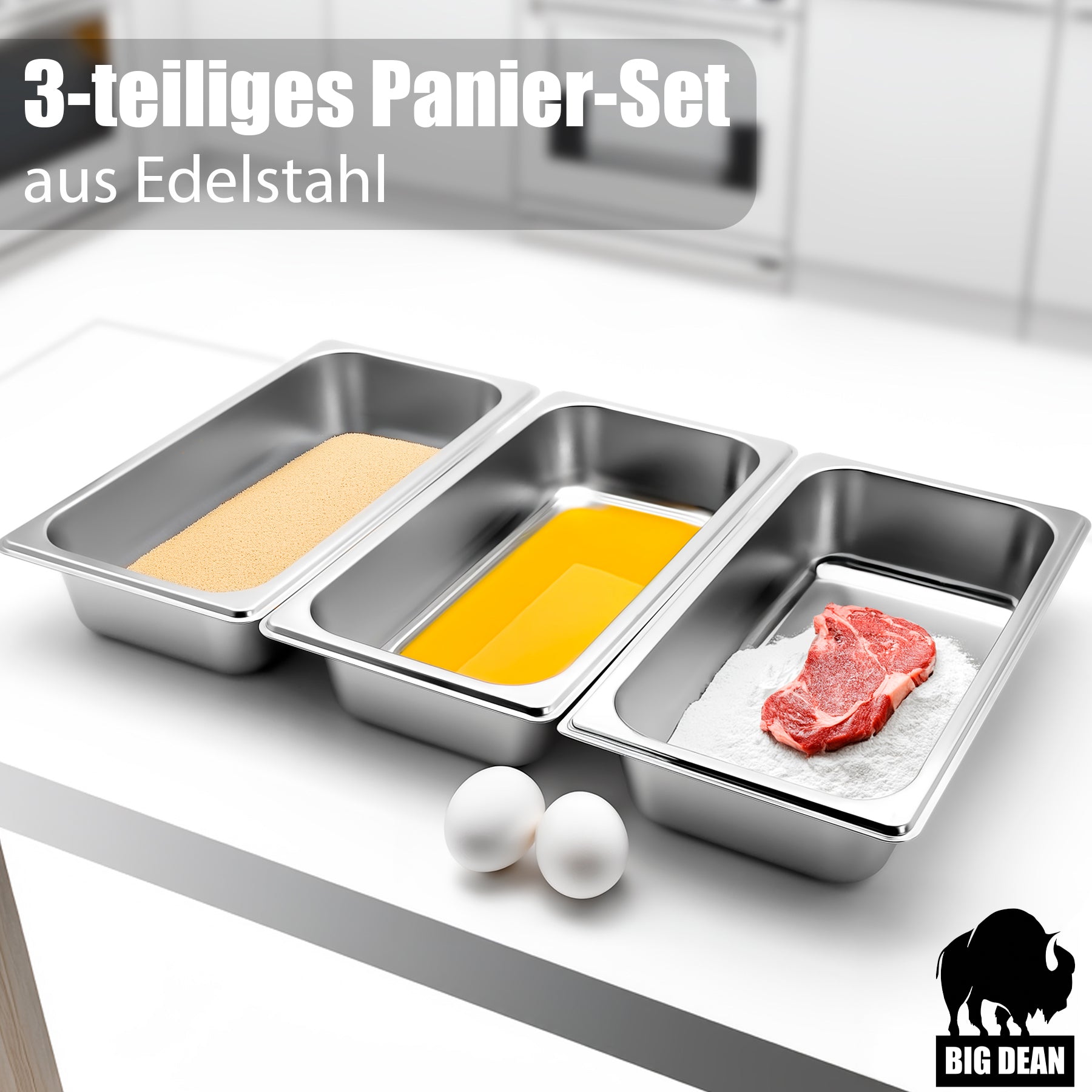 Panierschalen Set 3-teilig aus hochwertigem Edelstahl – Panierstraße für Küche & Gastro