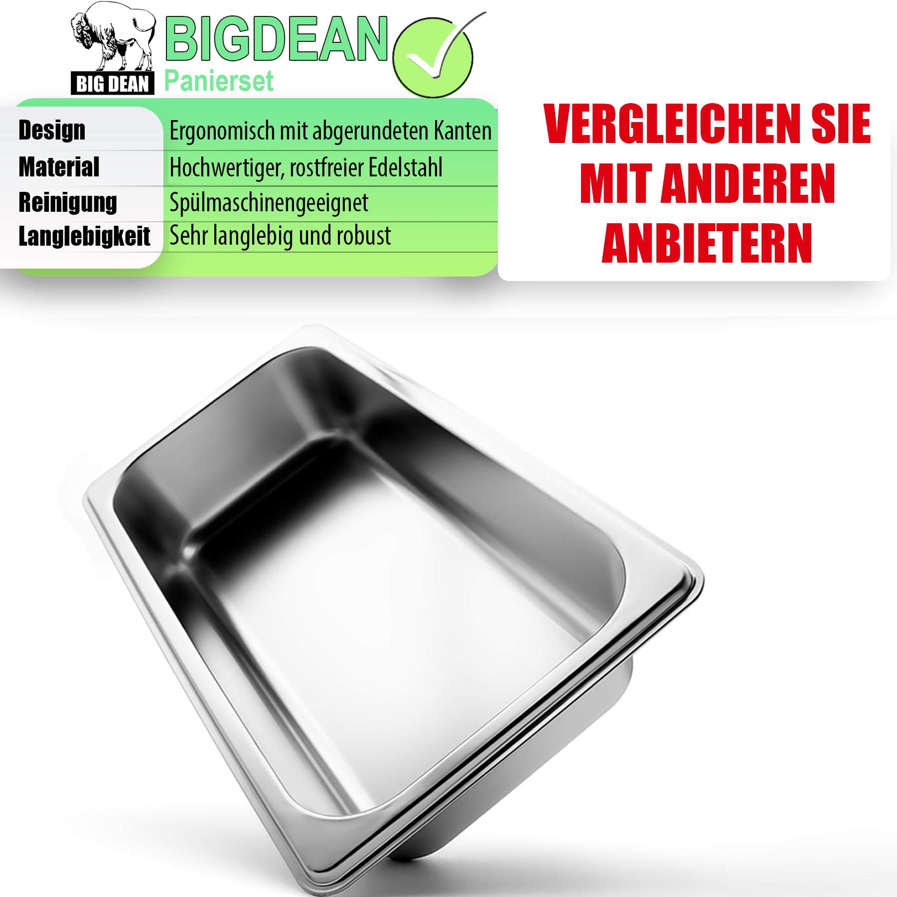 Panierschalen Set 3-teilig aus hochwertigem Edelstahl – Panierstraße für Küche & Gastro
