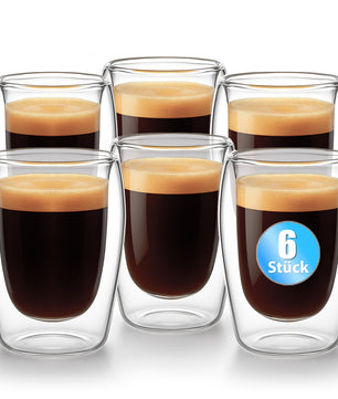 6 Stück doppelwandige Espressotassen 80 ml in Gastro-Qualität - Espressotassen Set