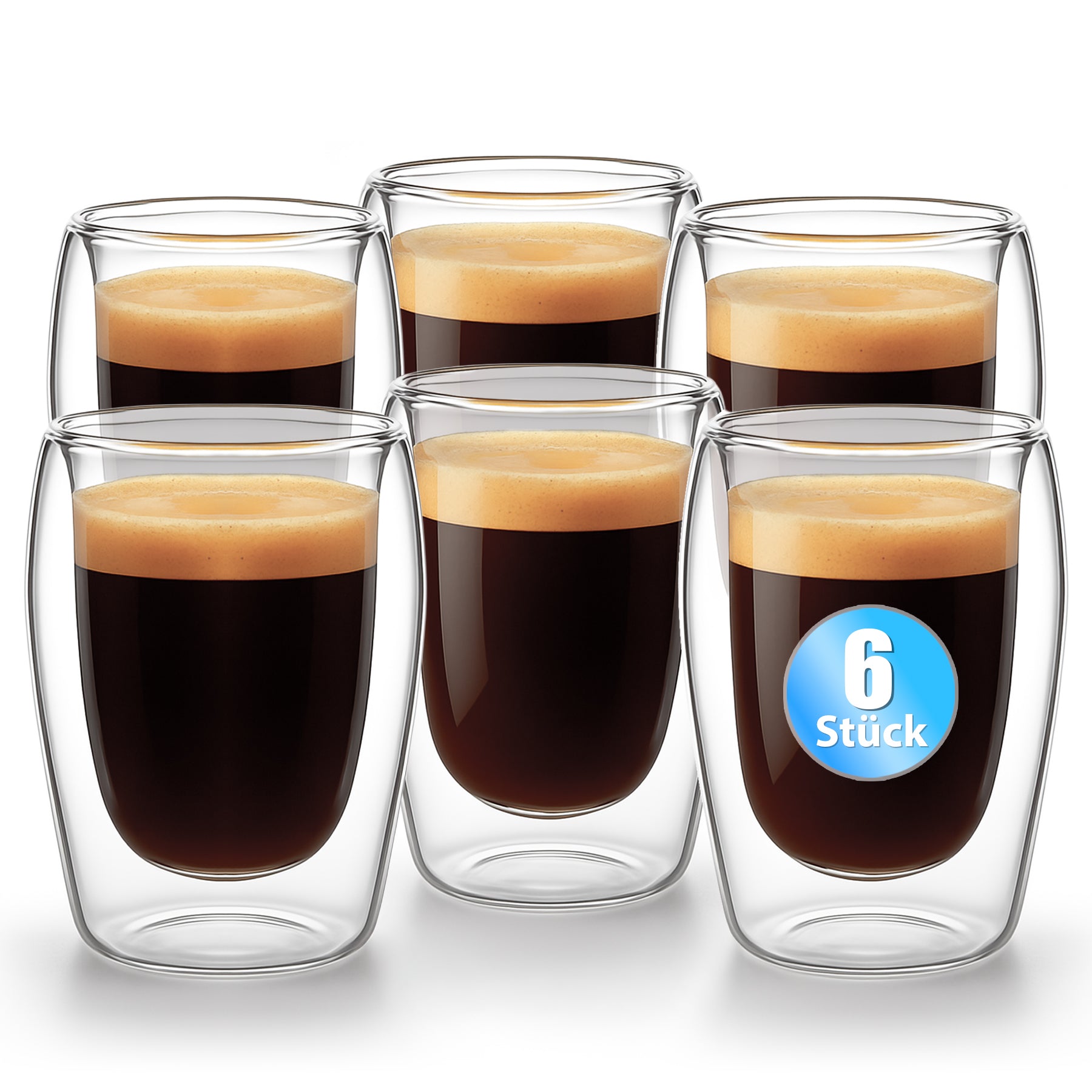 6 Stück doppelwandige Espressotassen 80 ml in Gastro-Qualität - Espressotassen Set