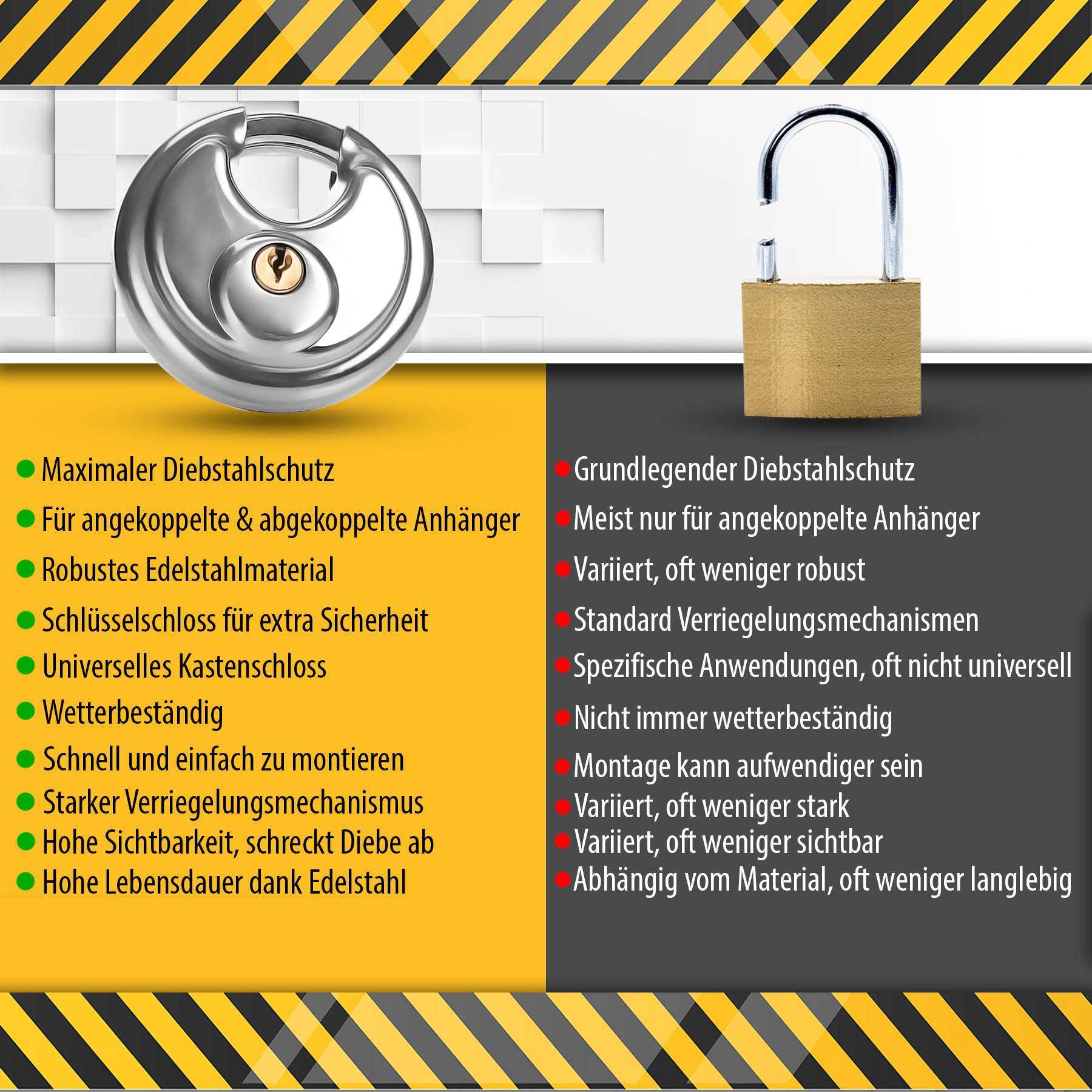 BigDean Anhängerschloss ideal für Angekoppelte & Abgekoppelte Anhänger 5