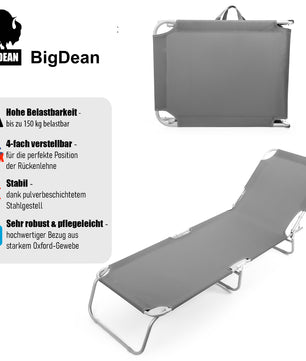 Sonnenliege klappbar 150 kg belastbar mit 4-fach verstellbarer Rückenlehne – hochwertige Gartenliege 2