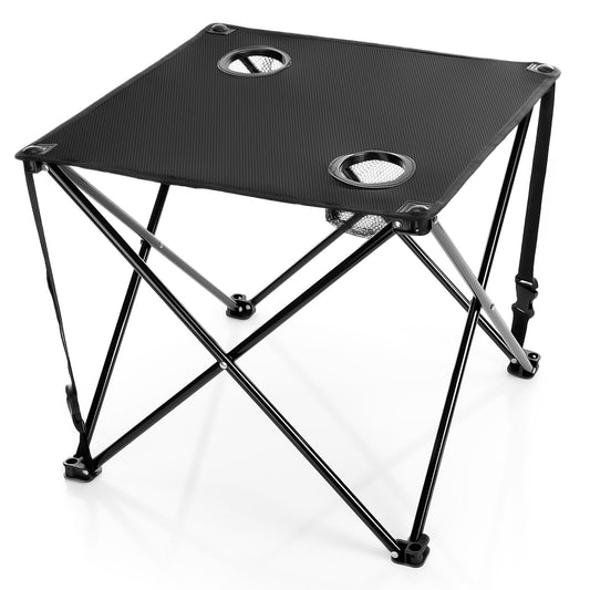Campingtisch faltbar mit 2 Getränkehaltern Schwarz belastbar bis 30 kg