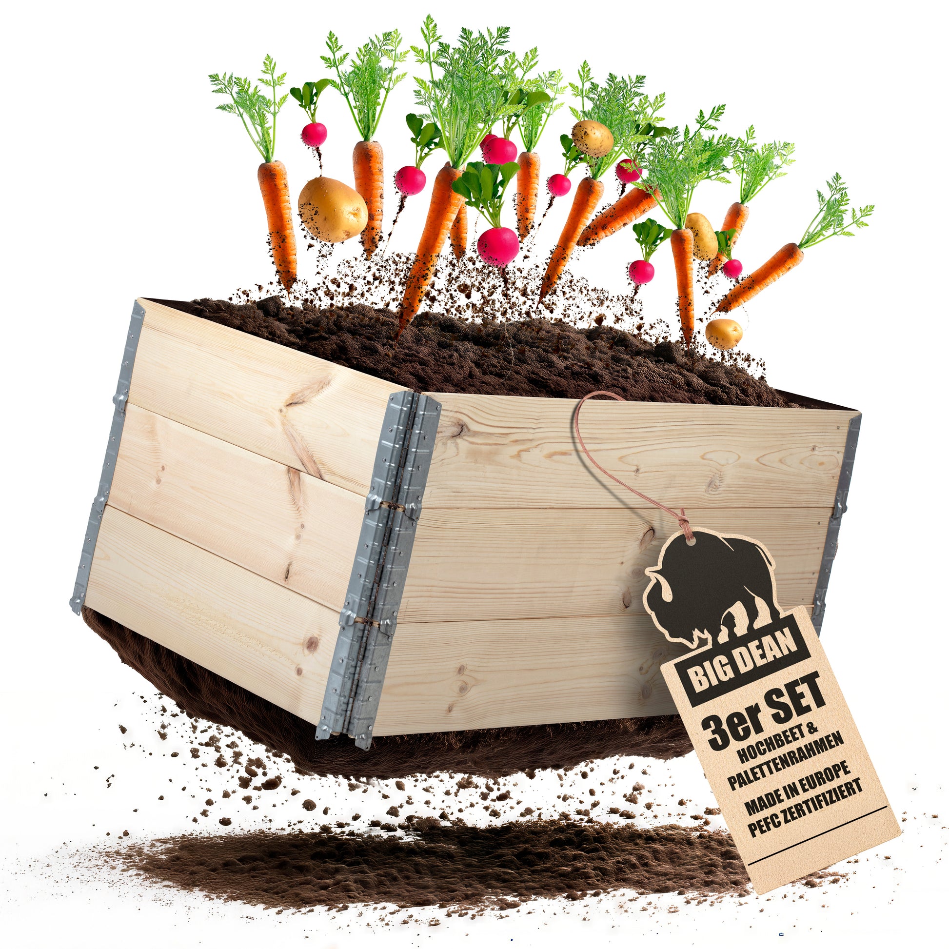 3 Stück Hochbeet für Garten Holz Beet Hochbeete-Kit Palettenrahmen 120x80cm