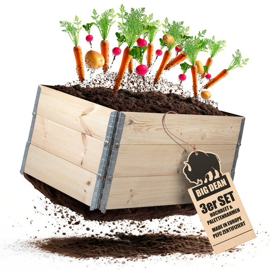 3 Stück Hochbeet für Garten Holz Beet Hochbeete-Kit Palettenrahmen 120x80cm image 1